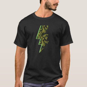 Camouflage Print Lightning Bolt Green Army Print T-Shirt