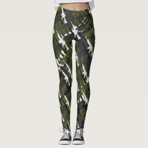 Camouflage Rifles Military Style Gun Green Camoufl Leggings
