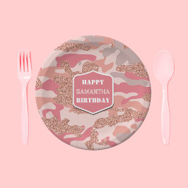 Camouflage Rose Gold Blush Pink Camo Army Birthday Pappteller