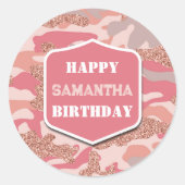 Camouflage Rose Gold Blush Pink Camouflage Army Ge Runder Aufkleber (Vorderseite)