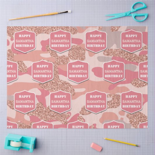 Camouflage Rose Gold Blush Pink Camouflage Geburts Seidenpapier (Basteln)
