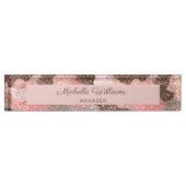 Camouflage Rose Gold Glitzer Modern Script Namensplakette (Vorderseite)