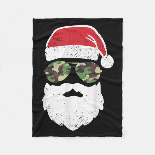 Camouflage Santa Claus Sungles Camouflage Weihnach Fleecedecke (Vorderseite)