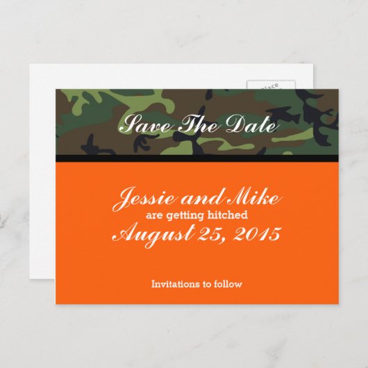 Camouflage Save the Date Postkarten (Vorne/Hinten)