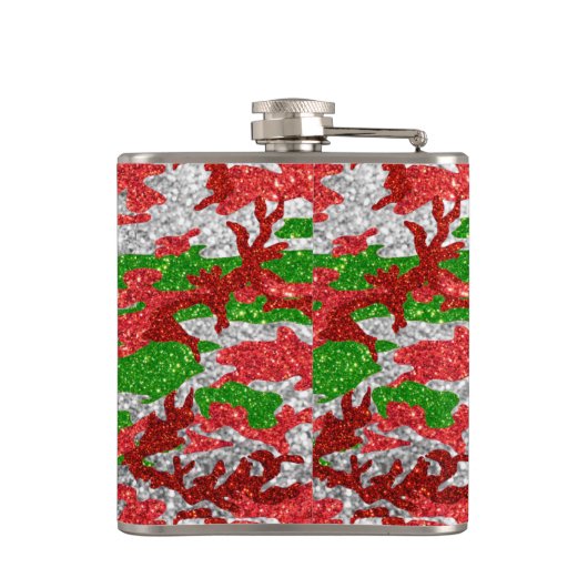 Camouflage Silver Xmas Muster Flachmann (Rückseite)