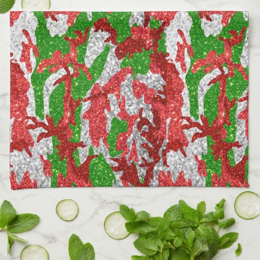 Camouflage Silver Xmas Muster Geschirrtuch (Gefaltet)