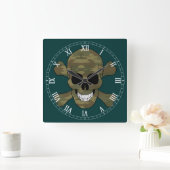 Camouflage Skull And Crossbone Roman Numeral Clock Quadratische Wanduhr (Zuhause)