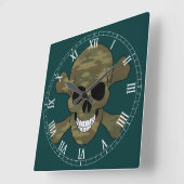 Camouflage Skull And Crossbone Roman Numeral Clock Quadratische Wanduhr (Winkel)