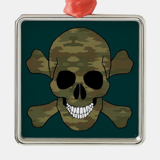 Camouflage Skull and Crossbones Square Ornament (Vorne)