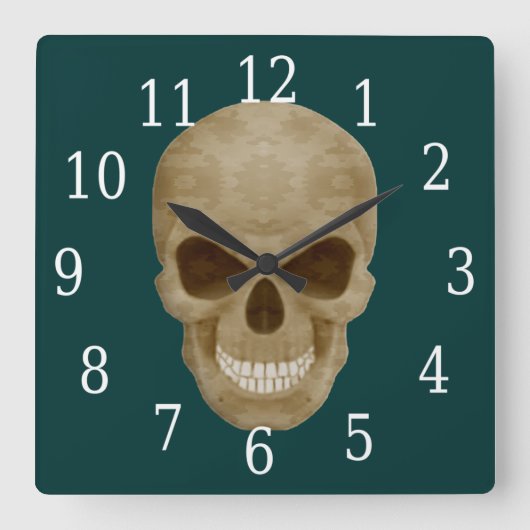 Camouflage Skull Clock Quadratische Wanduhr (Vorderseite)