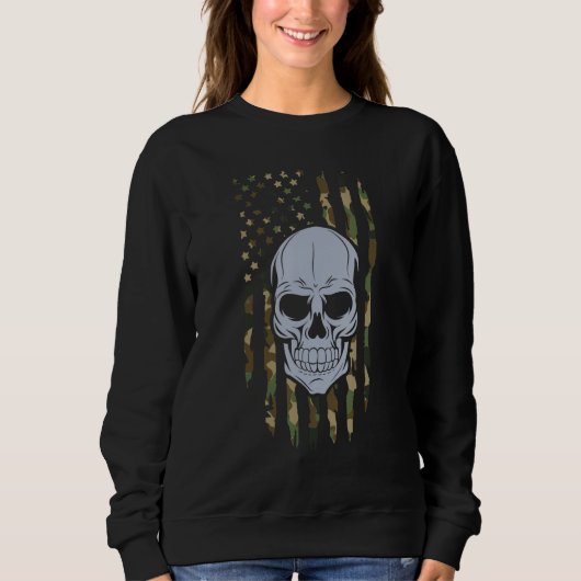 Camouflage Skull Millitary American Flag Patriotic Sweatshirt (Vorderseite)