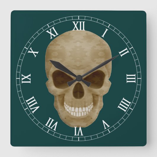 Camouflage Skull Roman Numerale Clock Quadratische Wanduhr (Vorderseite)