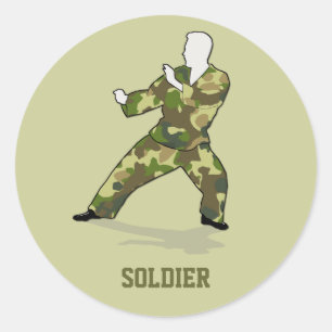 Camouflage-Soldat im schwarzen grünen kakifarbige Runder Aufkleber