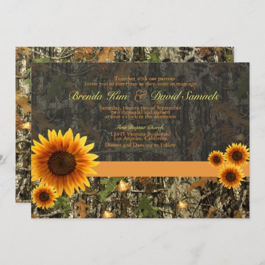 Camouflage-Sonnenblumen, die Einladung Wedding (Vorne/Hinten)