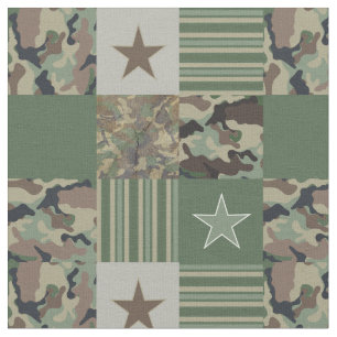 Camouflage Stars Stripes Khaki Patchwork Muster Stoff