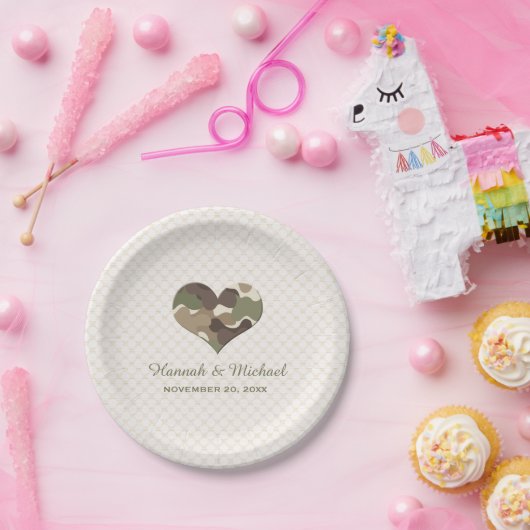 CAMOUFLAGE-TARNUNGS-HERZ-HOCHZEIT PAPPTELLER (Party)