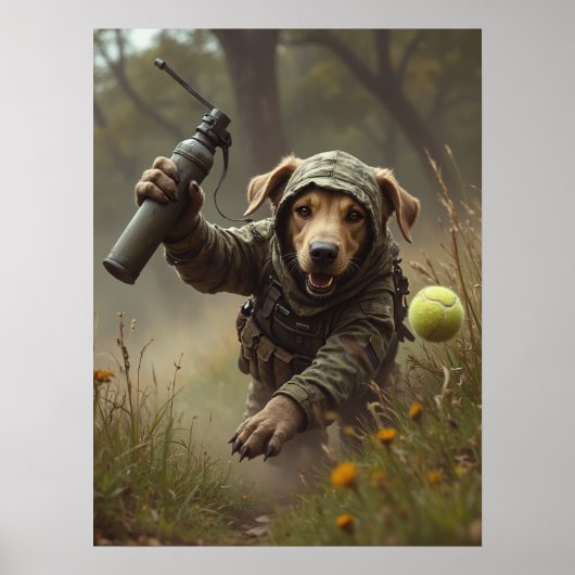 Camouflage, Tennis Ball, And Tactical Paws Poster (Vorne)