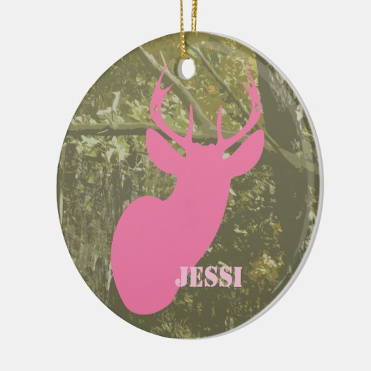 Camouflage-u. rosa Rotwild-Kopf-personalisierte Keramikornament (Links)