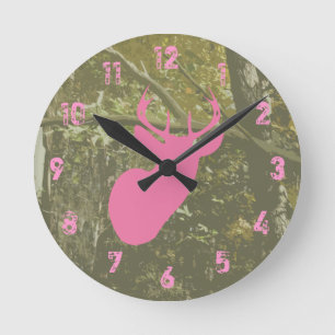 Camouflage u. rosa Rotwild-Uhr Runde Wanduhr