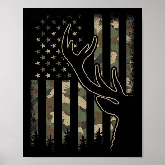 Camouflage Us Flag Elk Buck Camouflage Hirsche Jag Poster (Vorne)
