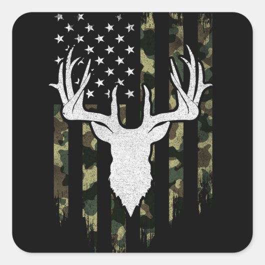 Camouflage Us Flag Hirschelch Buck Camoflage Jagd Quadratischer Aufkleber (Vorderseite)