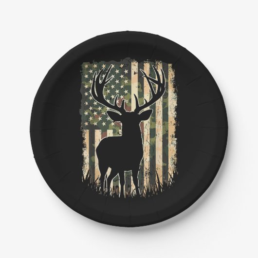Camouflage US Flag Hirschjagd Jagdjäger Pappteller (Vorderseite)