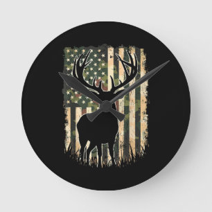Camouflage US Flag Hirschjagd Jagdjäger Runde Wanduhr