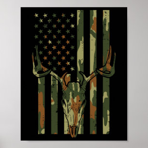Camouflage Us Flag Hirschschädel Vintag Jagd Patri Poster