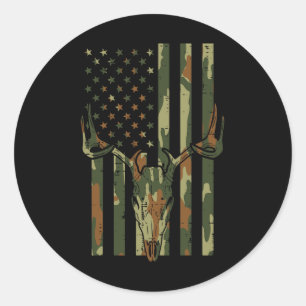 Camouflage Us Flag Hirschschädel Vintag Jagd Patri Runder Aufkleber