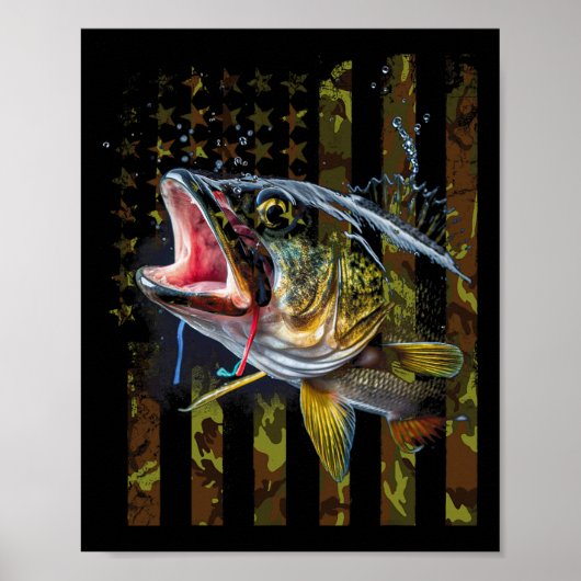 Camouflage US Flagge Big Mouth B Fischen Poster (Vorne)