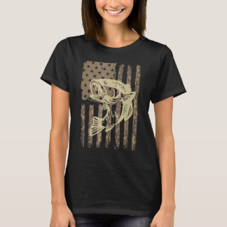 Camouflage US Flagge Big Mouth Bass Vintag Fischen T-Shirt