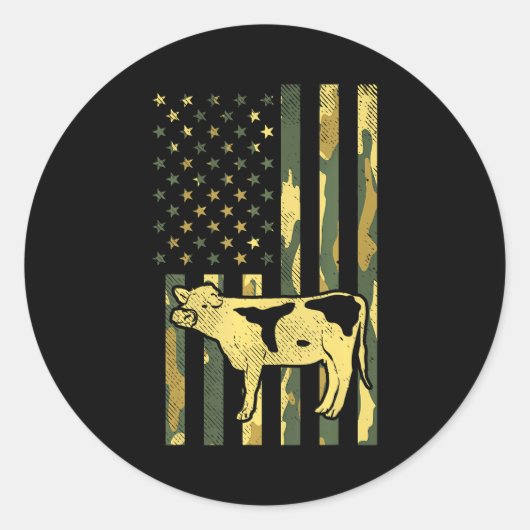 Camouflage US-Flagge Kuh Militärfarm Animal Patrio Runder Aufkleber (Vorderseite)