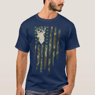 Camouflage USA Flag Whitetail Deer Buck Camoue Hun T-Shirt