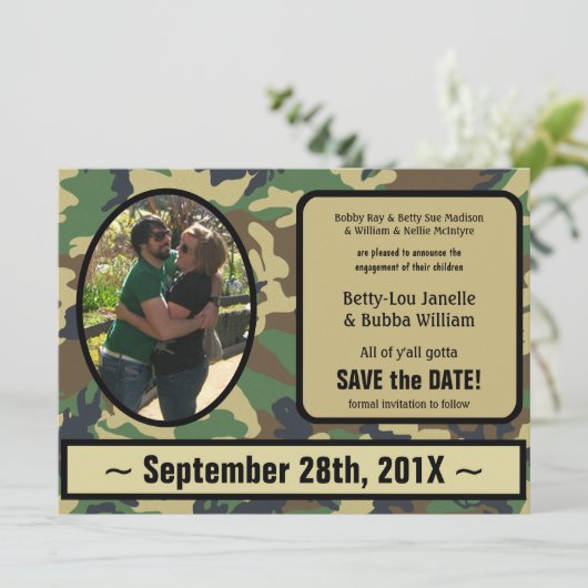 Camouflage Verlobung Ankündigung Save the Date ein (Stehend Vorderseite)