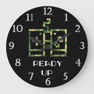 Camouflage Video Game Controller Ready Up Gamer Große Wanduhr