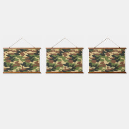 camouflage wandteppich mit holzrahmen