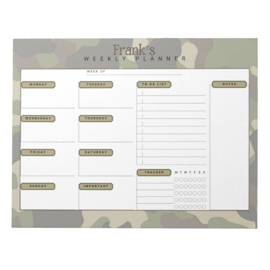 Camouflage Weekly Planner Notizblock (Vorderseite)