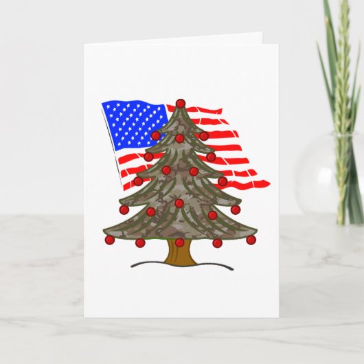 Camouflage Weihnachtsbaum mit amerikanischer Flagg Feiertagskarte (Vorderseite)