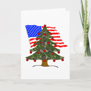 Camouflage Weihnachtsbaum mit amerikanischer Flagg Feiertagskarte