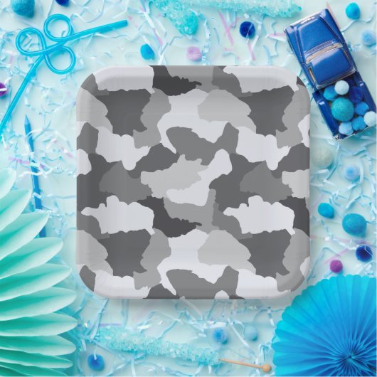 Camouflage | White Gray Camouflage Pappteller (Party)