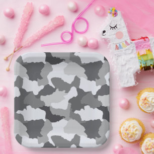 Camouflage   White Gray Camouflage Pappteller