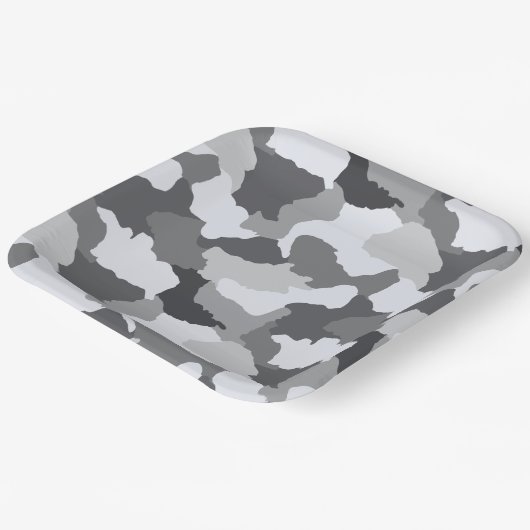 Camouflage | White Gray Camouflage Pappteller (Gewinkelt)