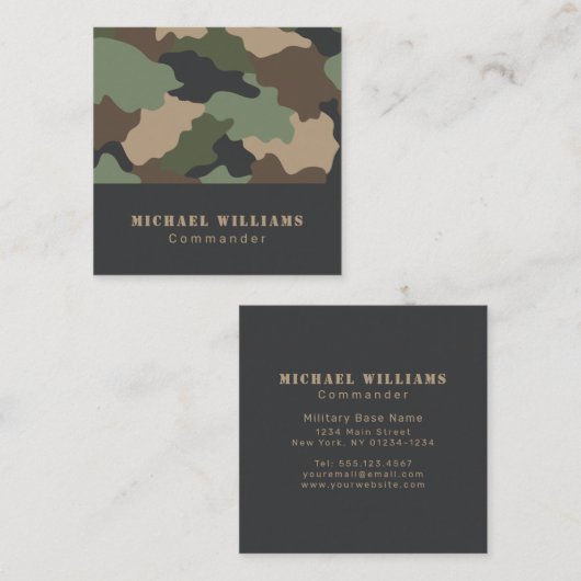 Camouflage Woodland Camouflage Khaki Tan Quadratische Visitenkarte (Vorne/Hinten)