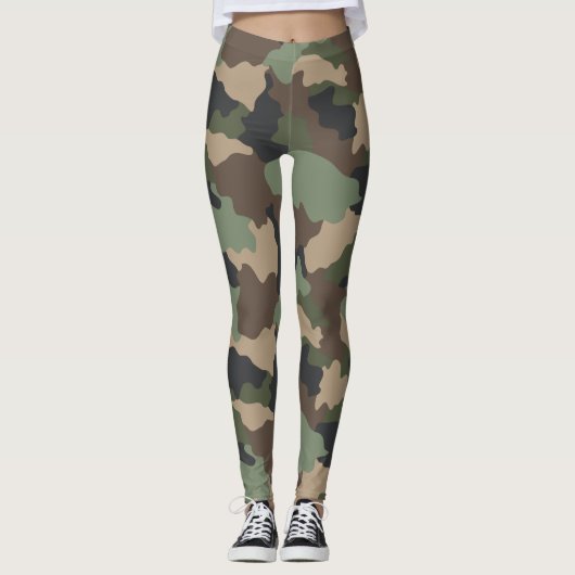 Camouflage Woodland Camouflage Military Khakan Tan Leggings (Vorderseite)