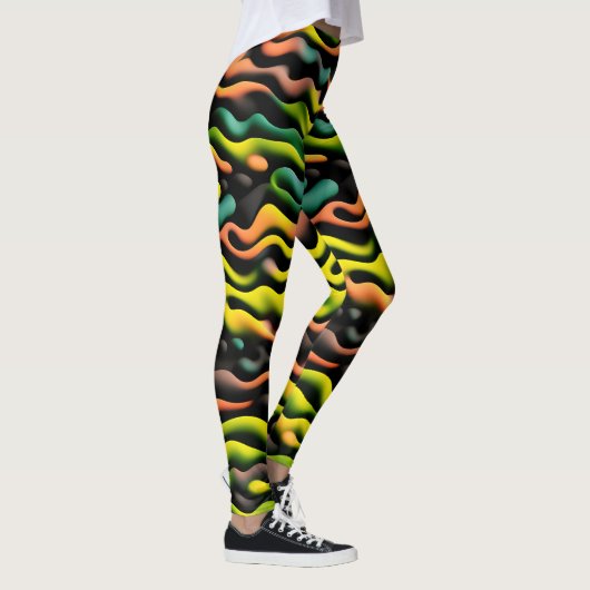 Camouflage Yellow Orange Psychedelic Pattern Leggings (Rechts)