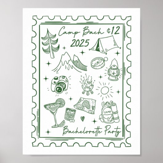 Camp Bach 2025 Team Bride Retro Camping Bacheloret Poster (Vorne)