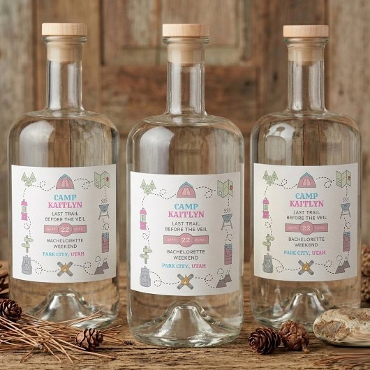 Camp Bach Wilderness Bachelorette Party Alkoholflaschenetikett