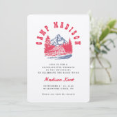 Camp Bachelorette Bold Retro Mountain Wedding Einladung (Stehend Vorderseite)