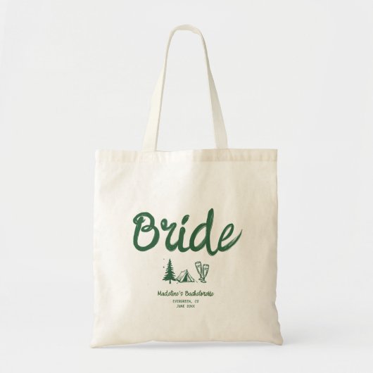 Camp Bachelorette Bride Hand Drawn schreiben grün Tragetasche (Vorne)