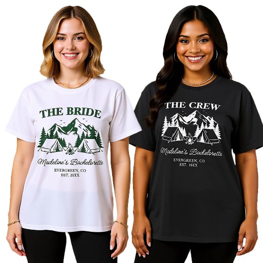 Camp Bachelorette Camping Forest Green Hütte Crew T-Shirt